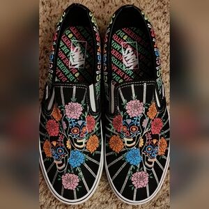 Vans Black Slip-On with Colorful Floral Skull Design